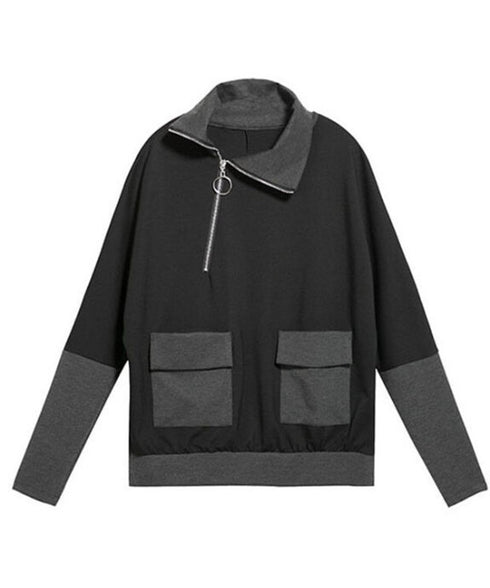 Contrast Panel Zip Collar Pullover